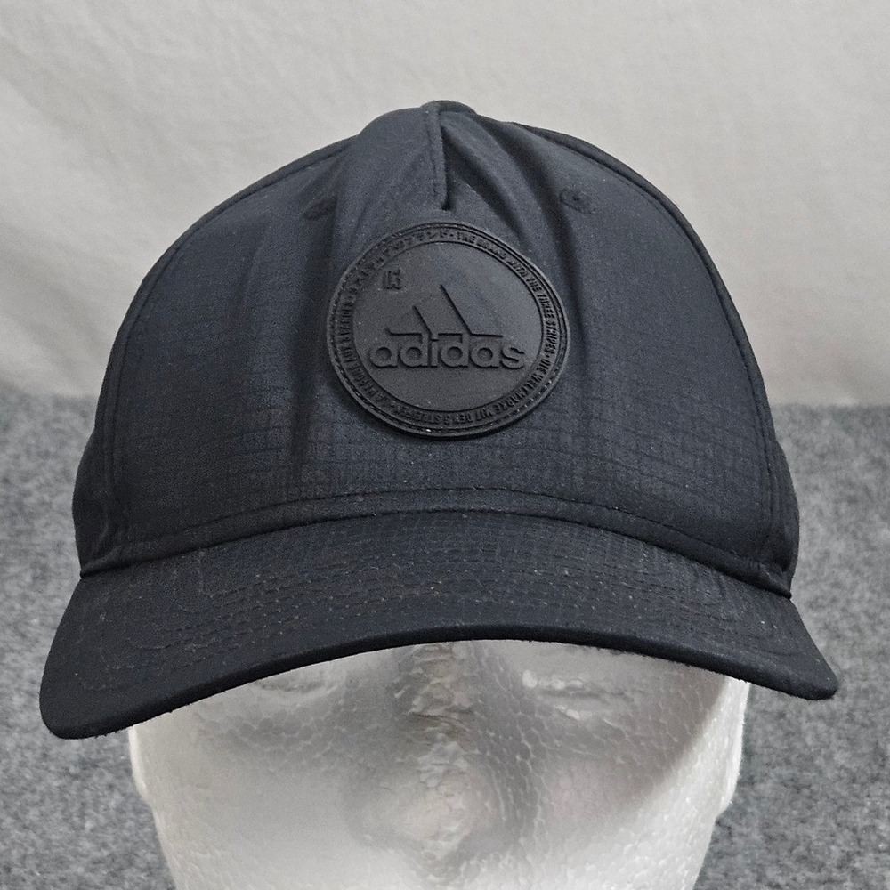 Adidas Golf Snapback Hat Mens Black Ripstop Rubber Logo Sporty Performance Cap